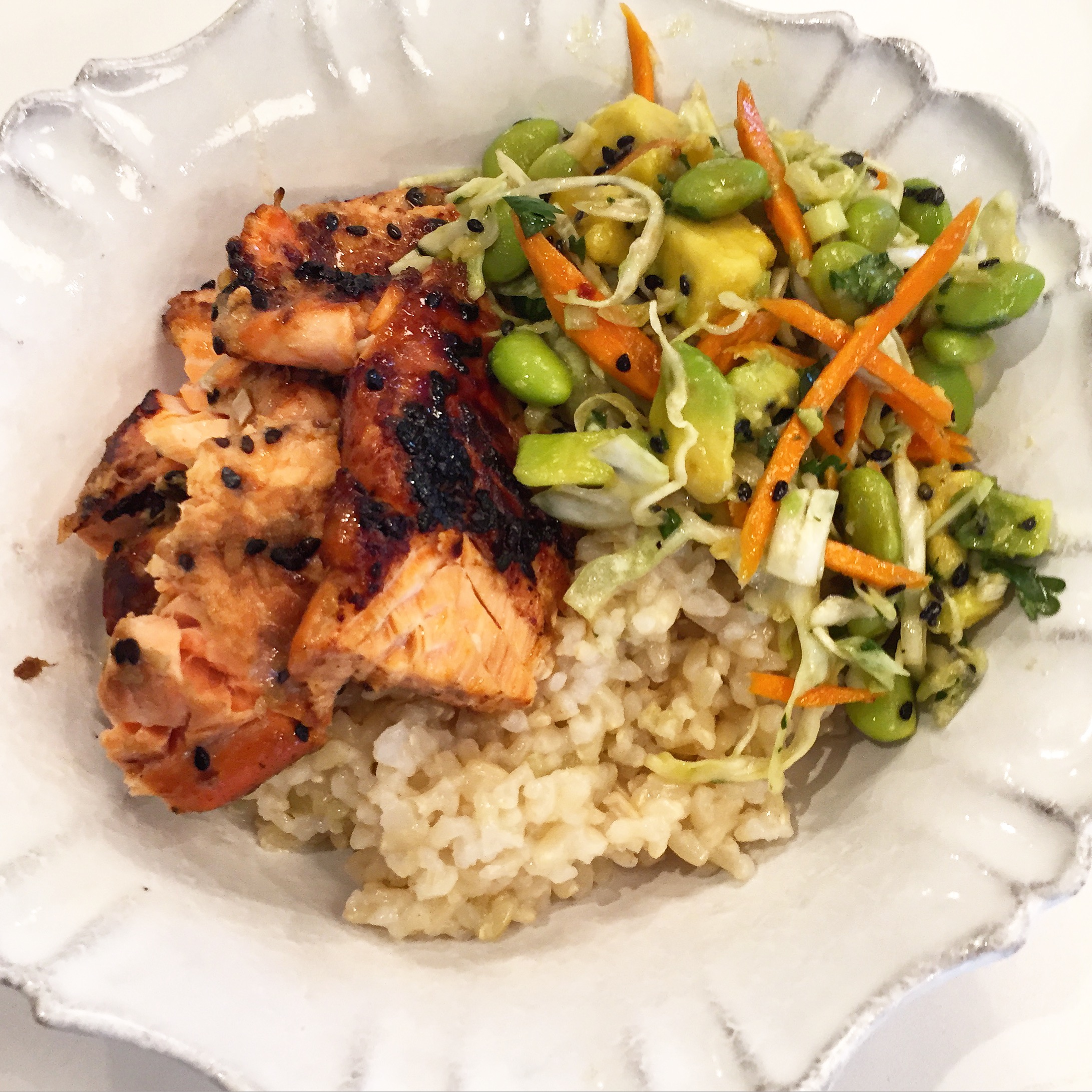 Salmon Teriyaki Bowls with Edamame Slaw - Three Hungry Boys