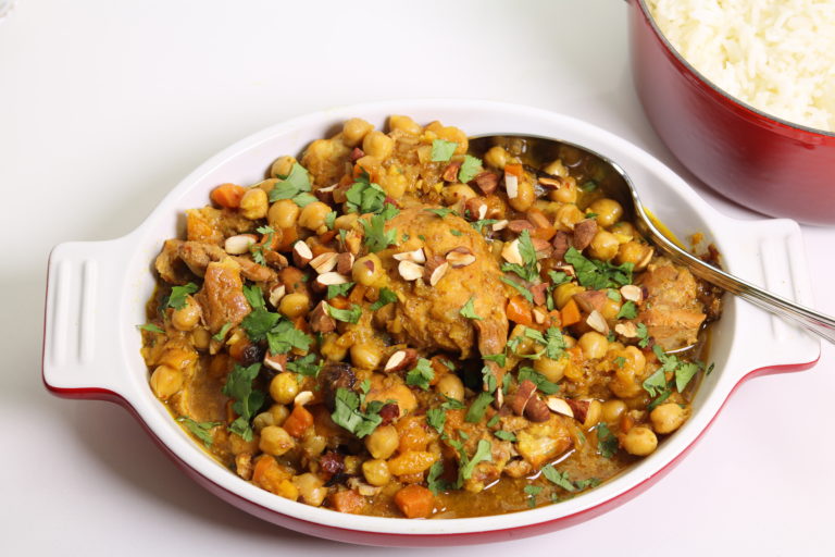 Slow Cooker Moroccan Chicken Tagine with Apricots, Almonds and