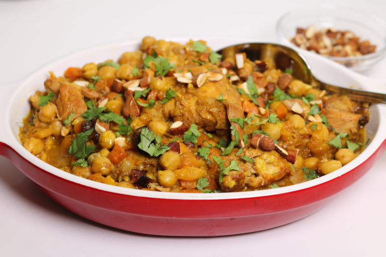 Slow Cooker Moroccan Chicken Tagine with Apricots, Almonds and