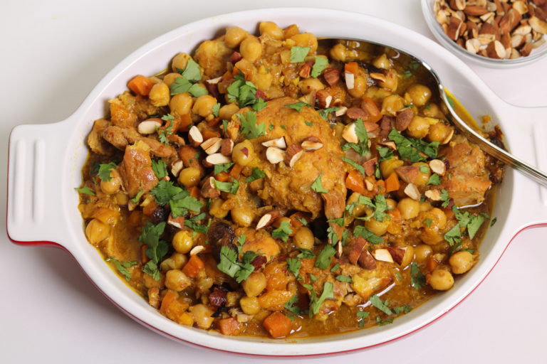 Slow Cooker Moroccan Chicken Tagine with Apricots, Almonds and